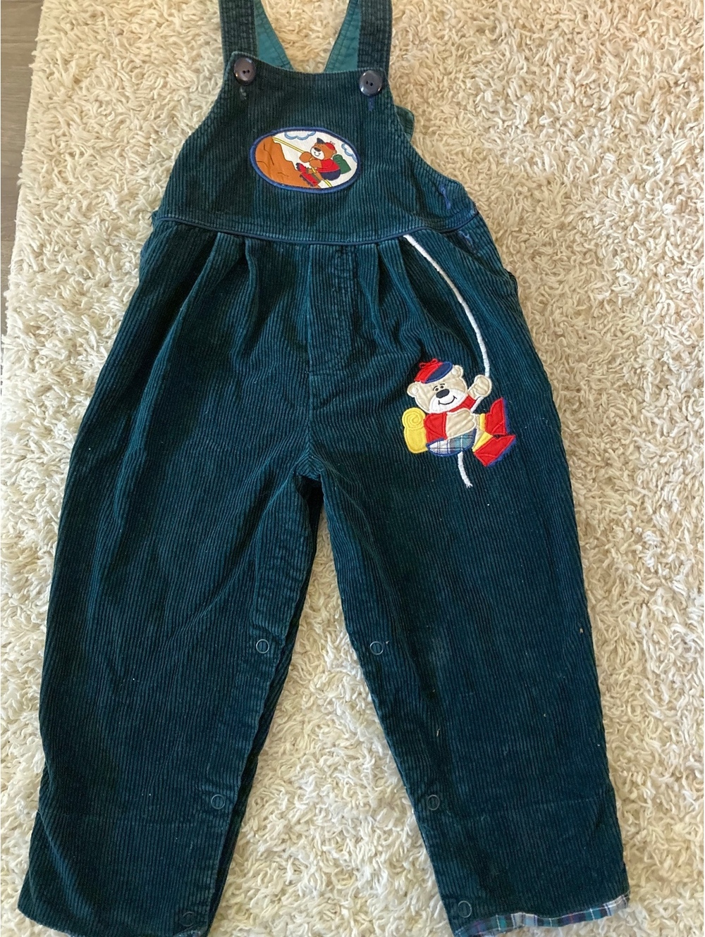 Vintage Boys Corduroy Green Overalls Size 24 Months